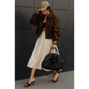 Vintage Large Black Roses Vegan Handbag Purse Bag